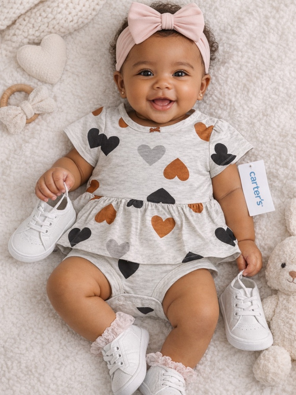 Carter's Gray Dress-Style Bodysuit with Multicolor Heart Print